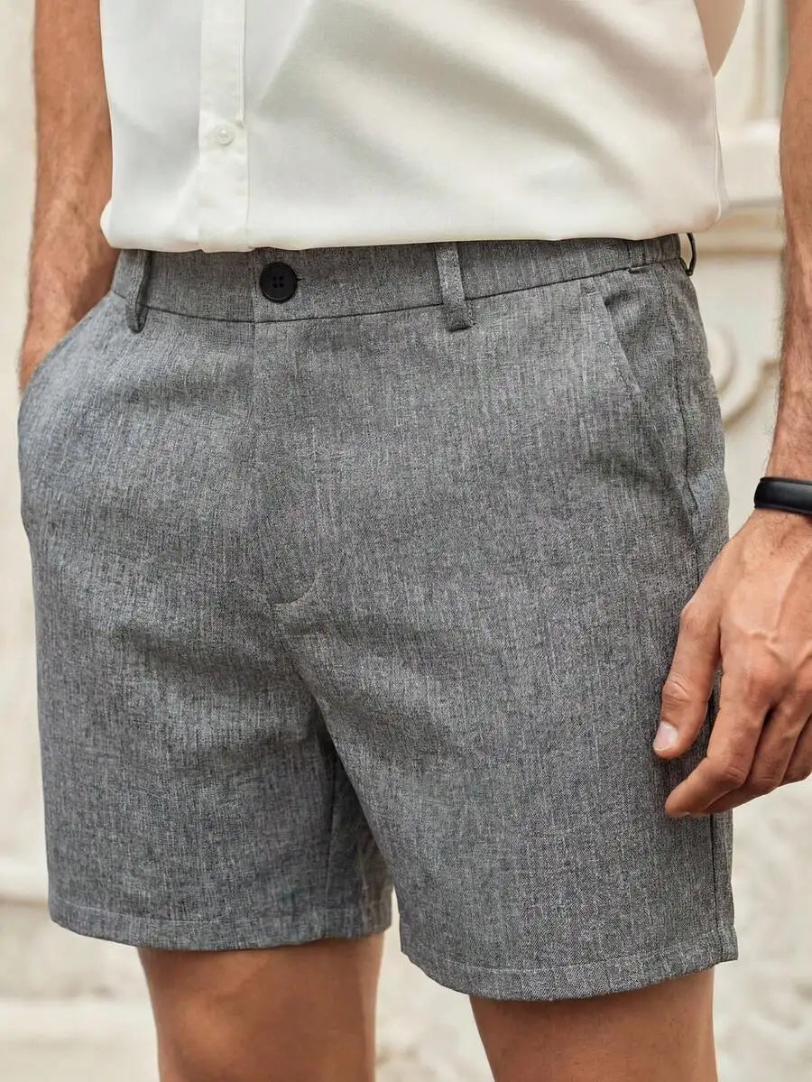 Men's Gray Woven Casual Shorts | Button Fly Knee Length Style