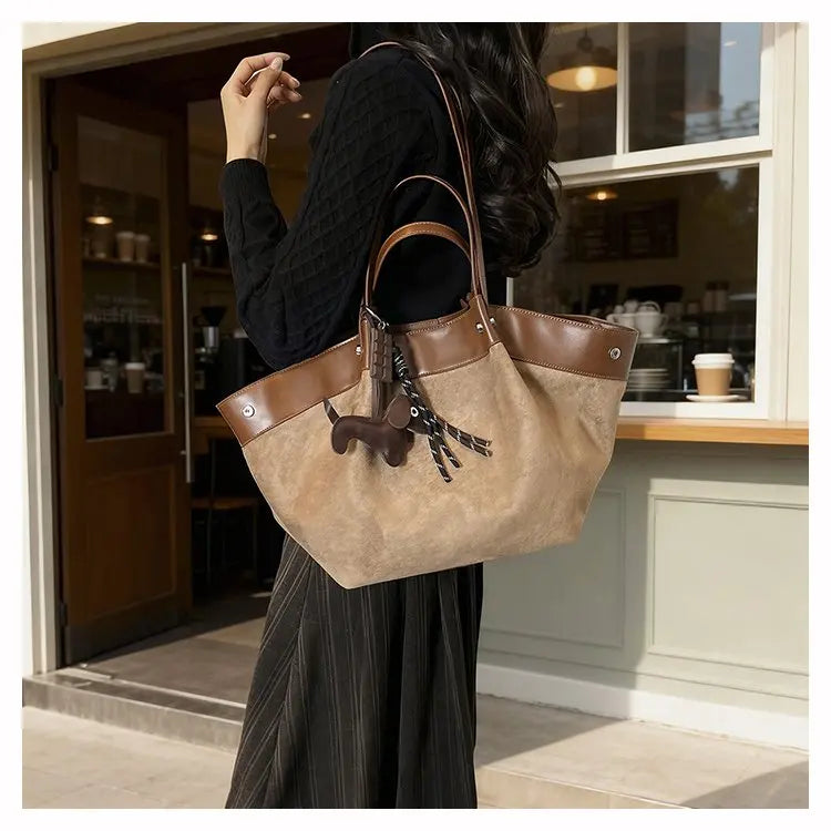 Bolso de hombro de piel suave de gamuza para mujer | Estilo casual de lujo
