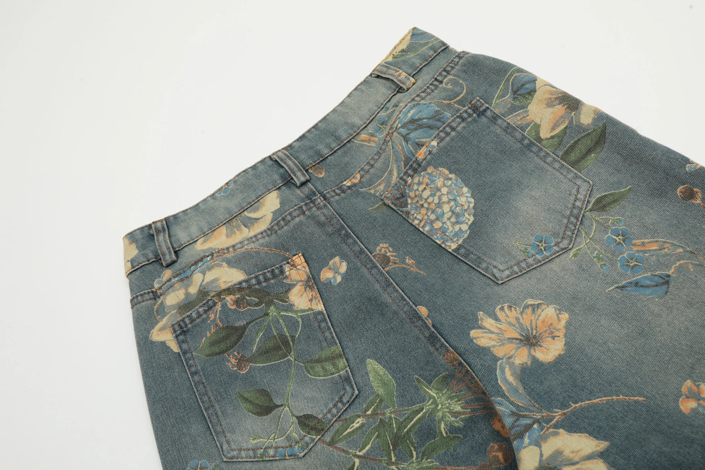 Vintage Floral Wide Leg Denim Pants | Trendy Y2K Casual Trousers