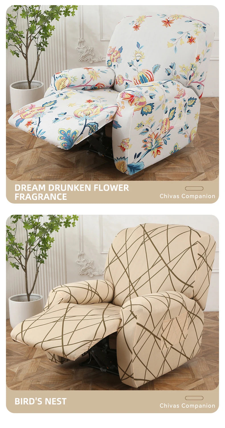 Printed Recliner Cover with Pockets | 4-Piece Furniture Protector
