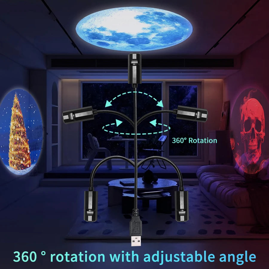 LED Halloween Moon Lamp | USB Projector Night Light for Mood