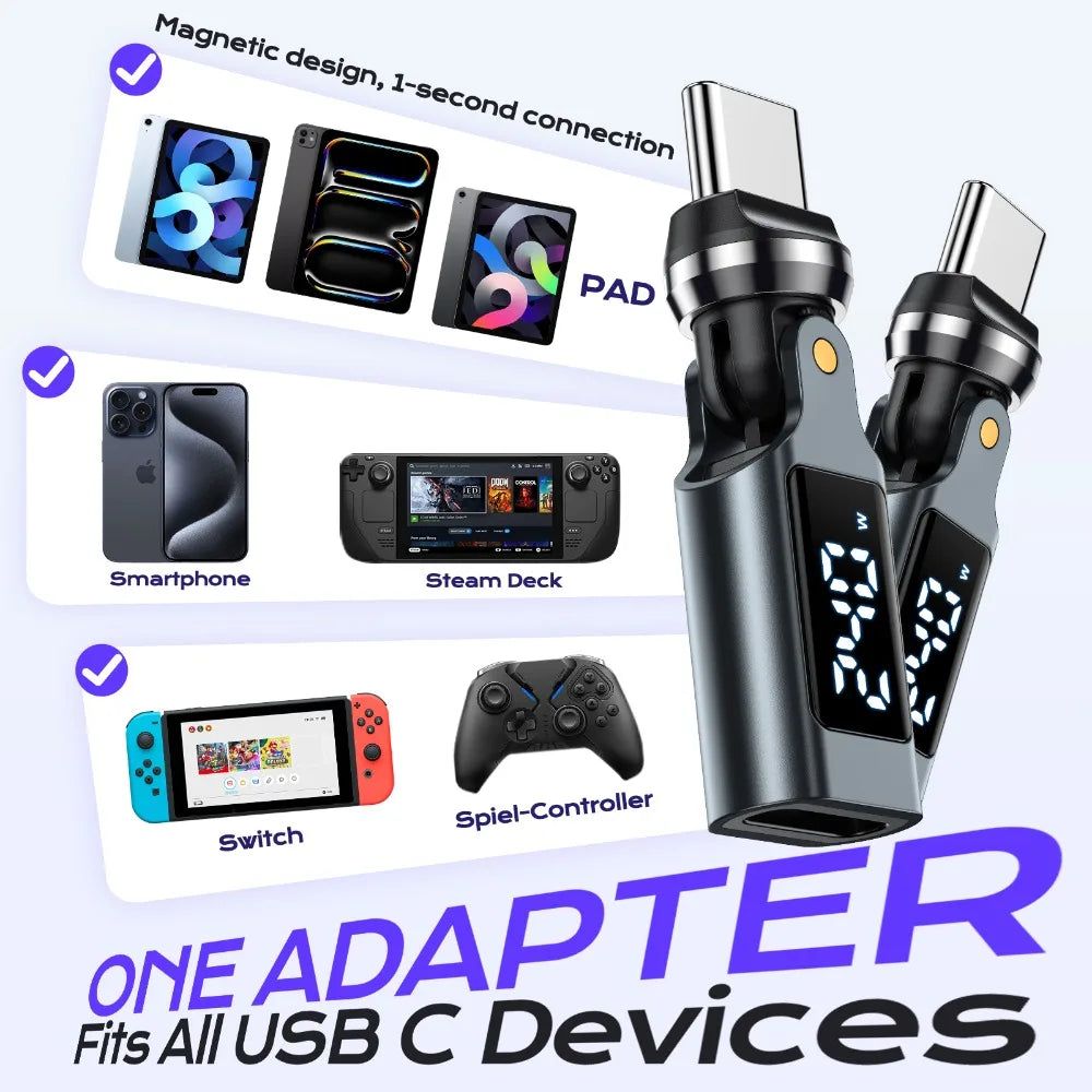 USB C OTG Adapter with Digital Display | Fast 5A Charging Converter