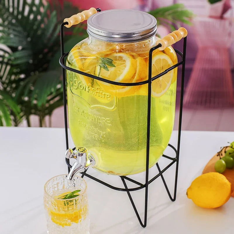 Elegant 4L Glass Beverage Dispenser with Stand & Tap