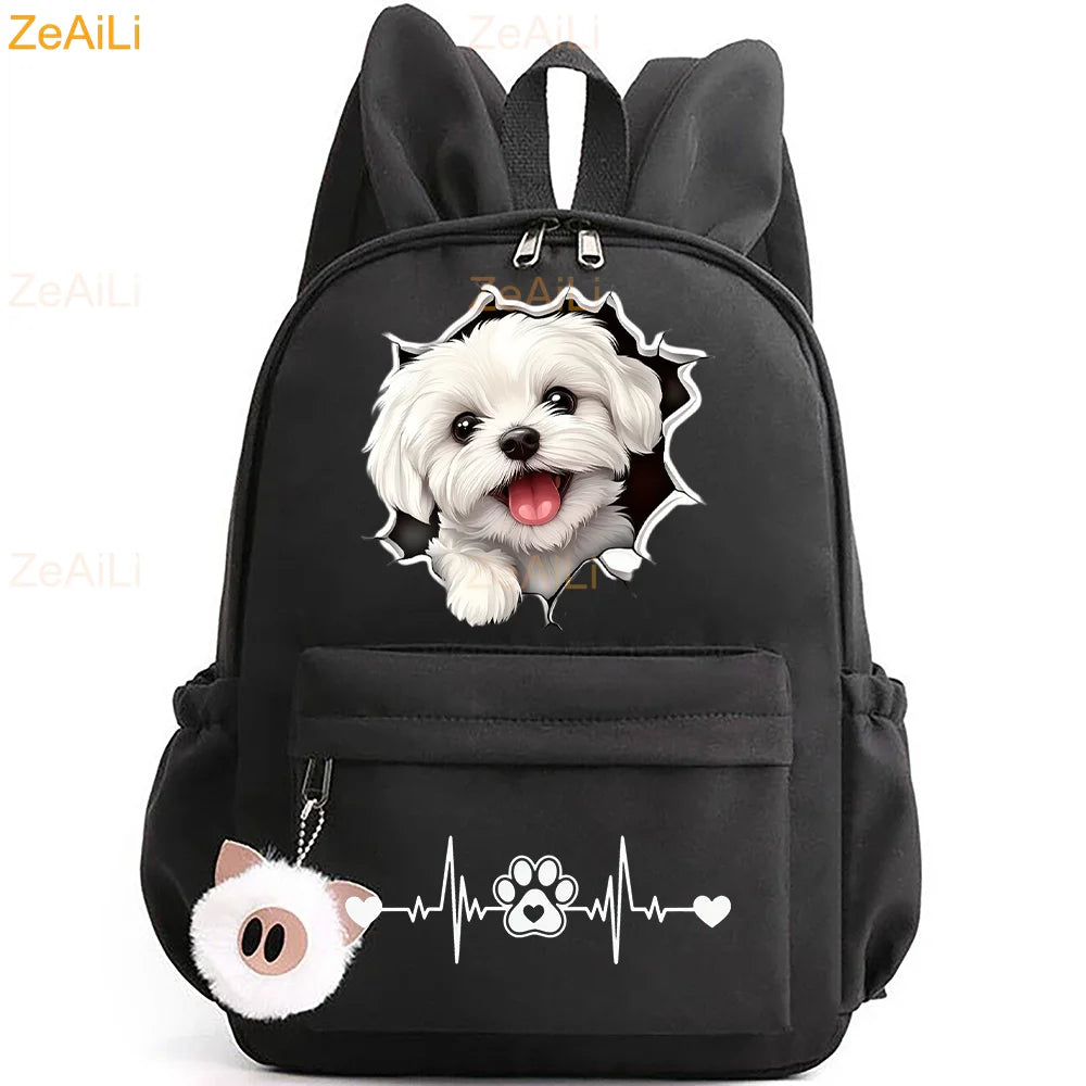 Retro Wolf Head Paw Backpack | Stylish Casual School Rucksack