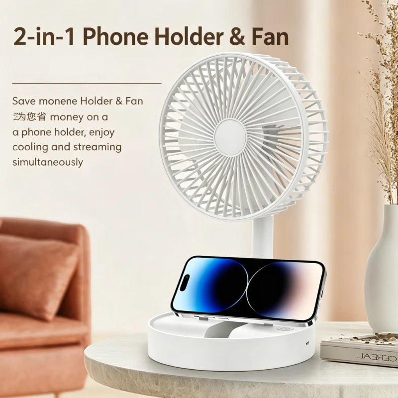 Portable Mini Desk Fan with Built-In Phone Stand | USB Rechargeable