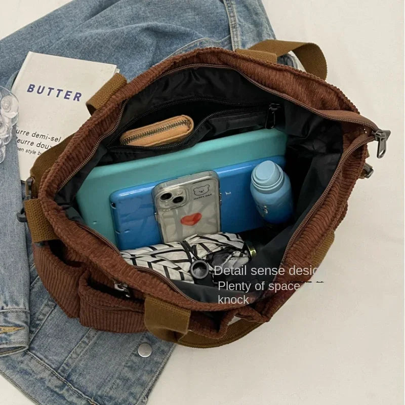 Large Capacity Casual Corduroy Messenger Bag | Versatile Tote for All