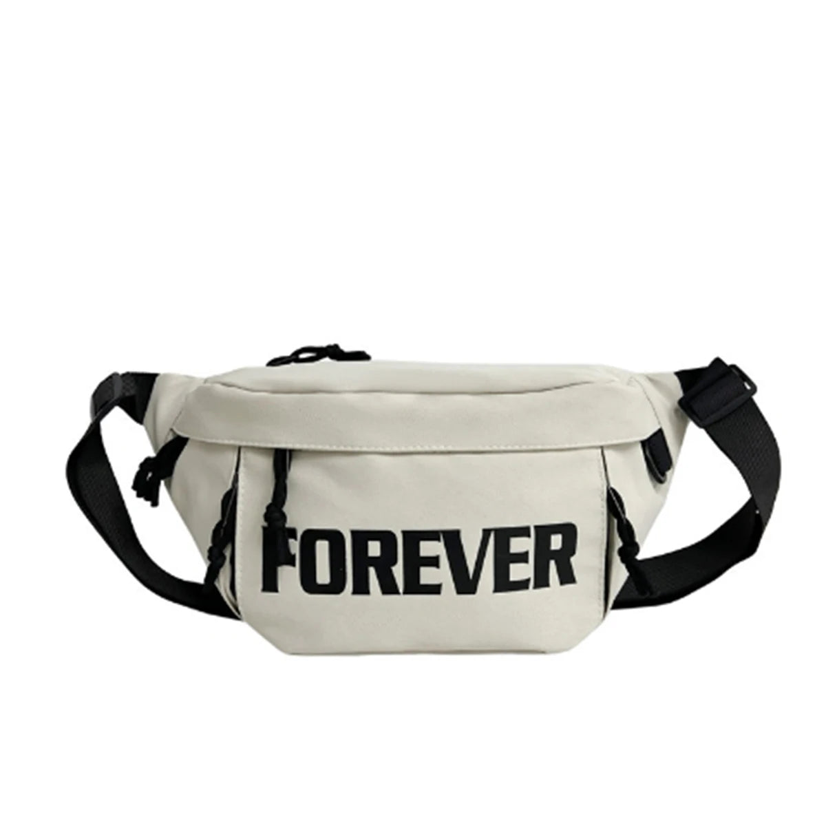 Beige and White Crossbody Chest Bag | Stylish Large Capacity Fanny Pack