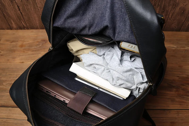Large Capacity Retro Leather Men's Backpack for Travel & Work