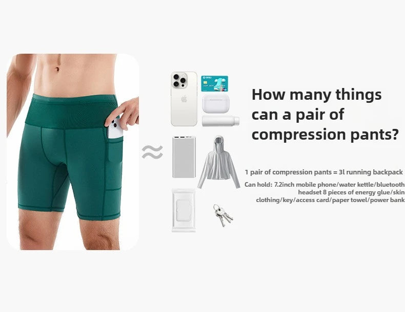Quarter Length Compression Running Shorts with Multi-Pockets