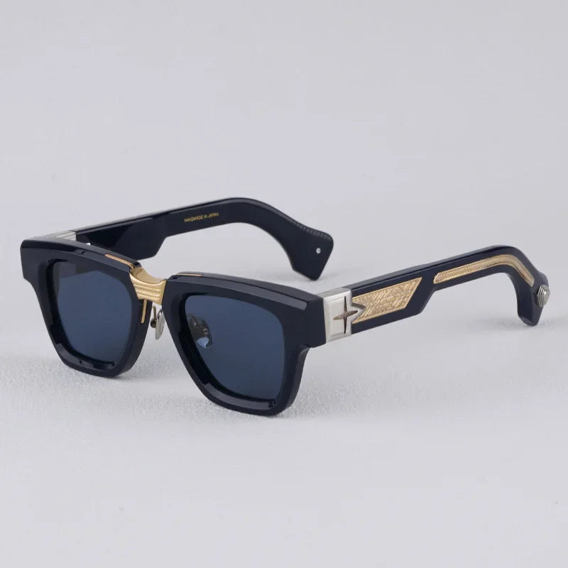 Luxurious Dark Red Thick Frame Sunglasses with Gold Details