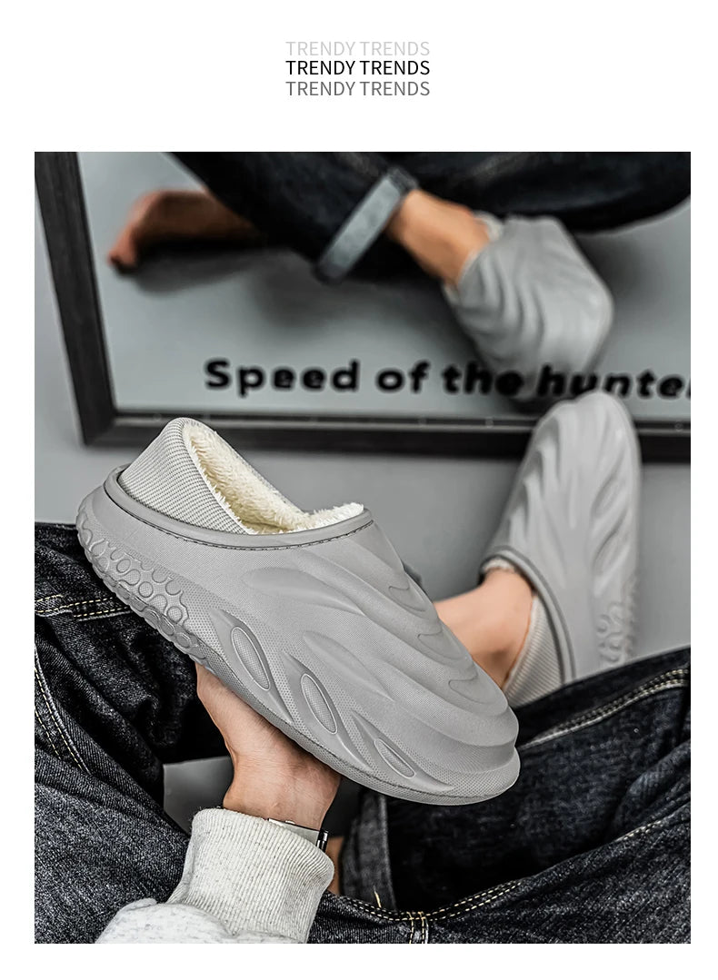 Men’s Velvet-Lined Winter Slippers | Cozy Non-Slip House Shoes