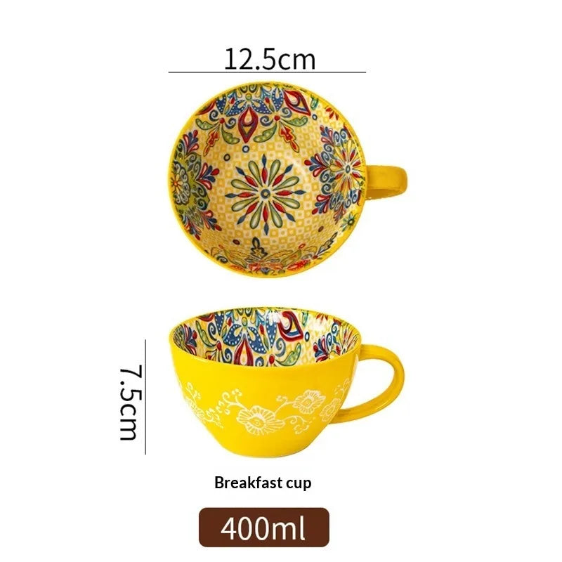 Large-Capacity Bohemian Ceramic Breakfast Cup | Stylish Oatmeal Mug