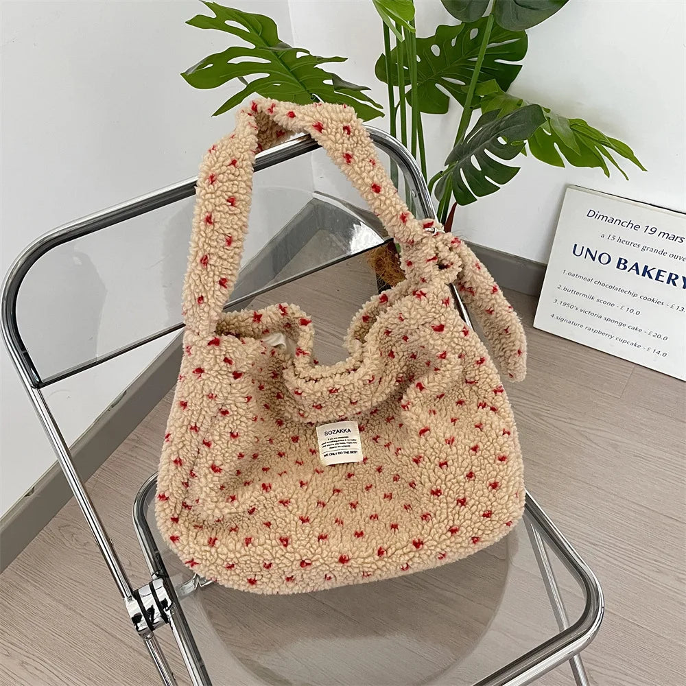 Large Capacity Plush Love Crossbody Bag for Autumn & Winter