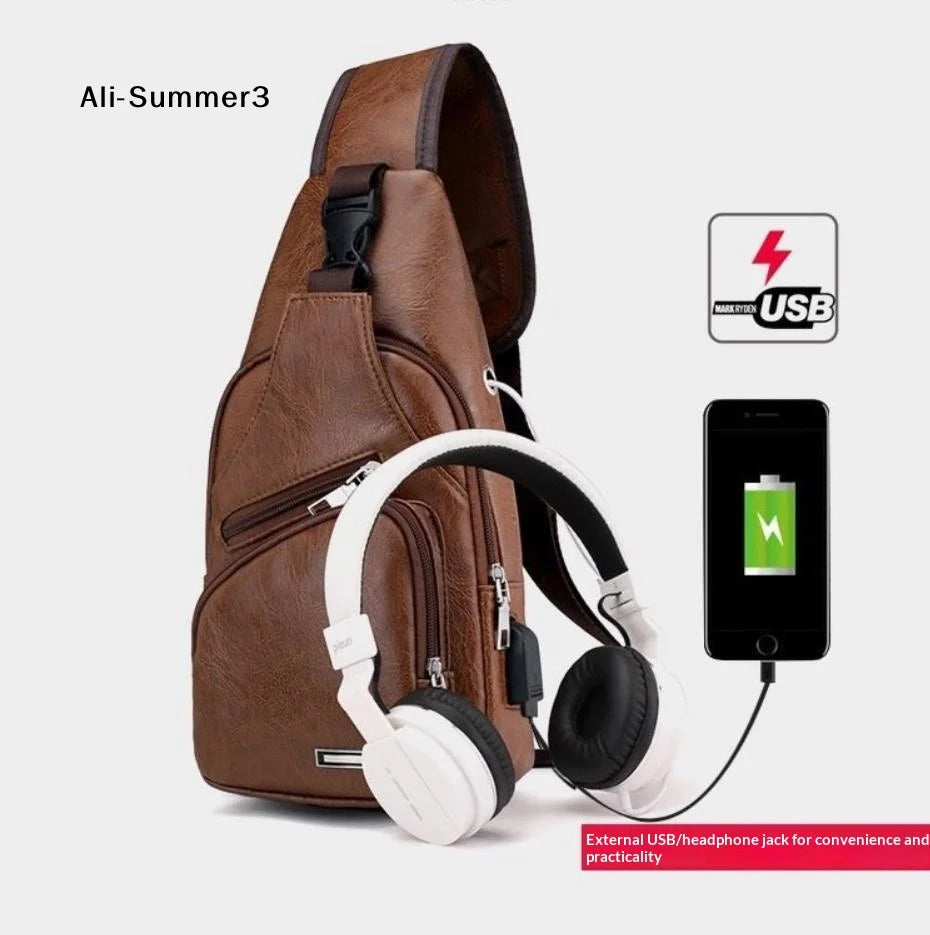 Men's Casual PU Crossbody Bag | Multi-Functional USB Charging