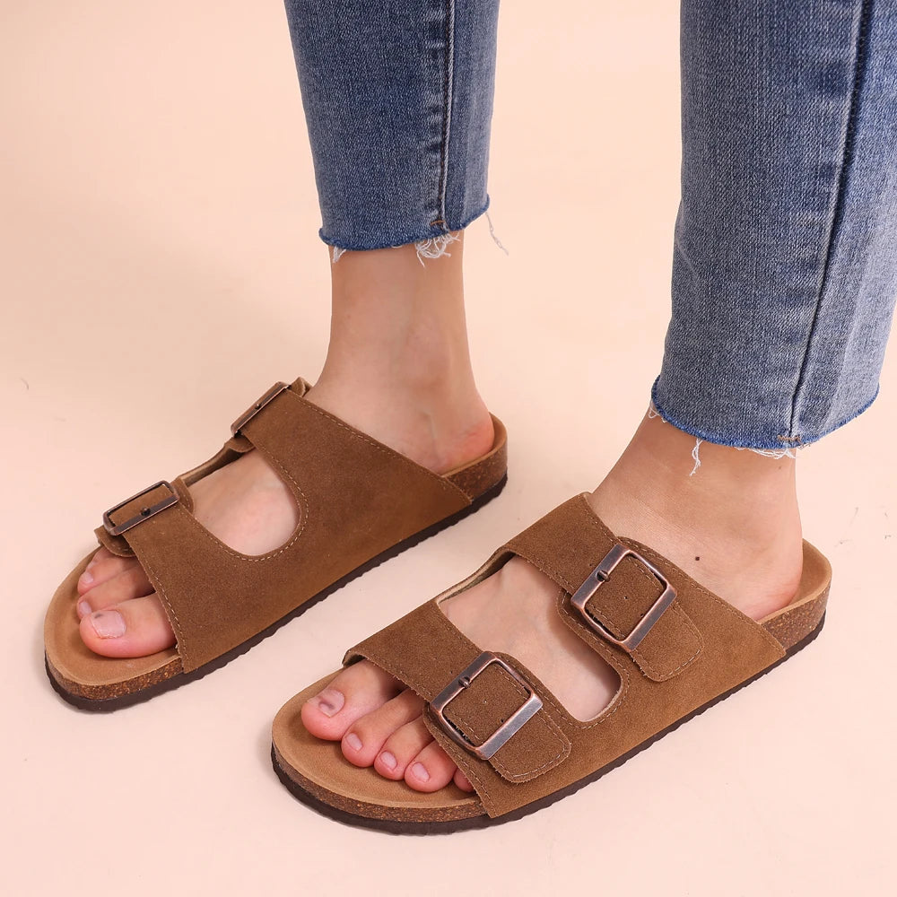 Women's Classic Cork Slippers | Comfortable Suede Clogs with Arch Support