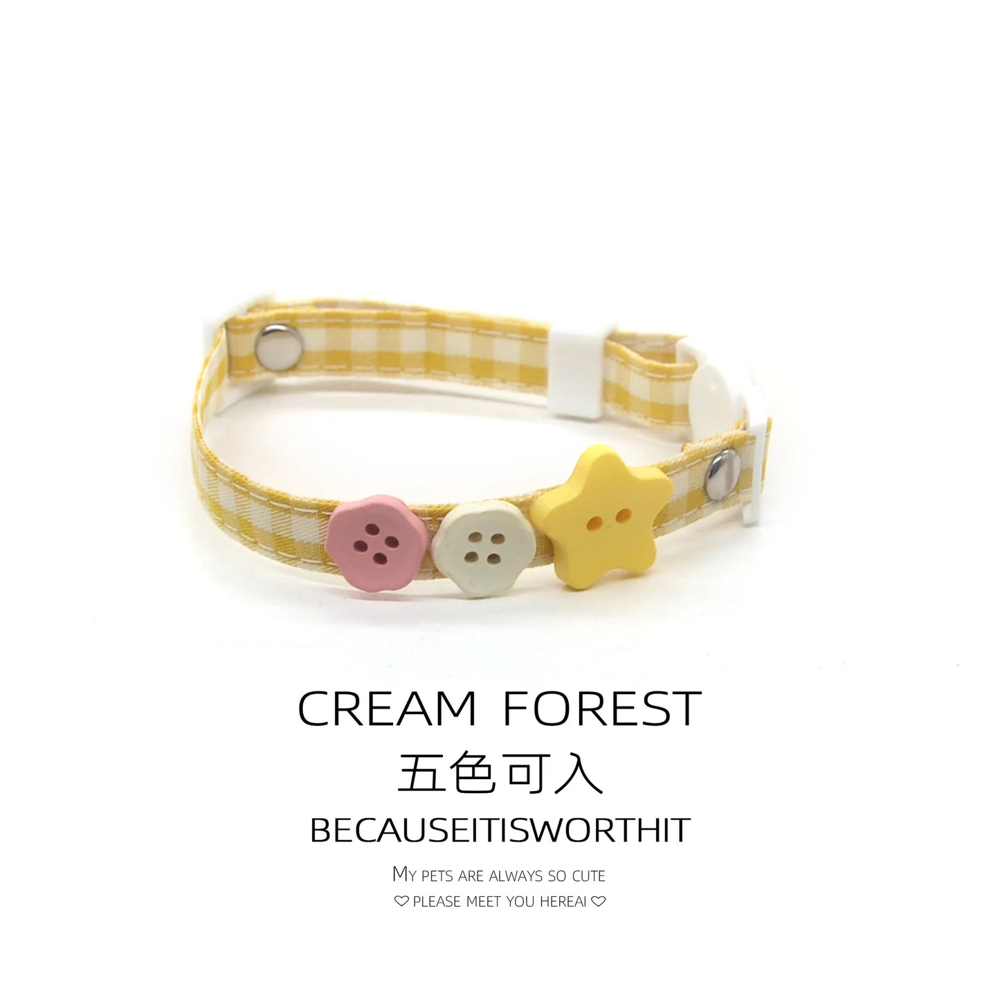 Plaid Pet Collar Necklace | Trendy Cartoon Style with Safety Buckle