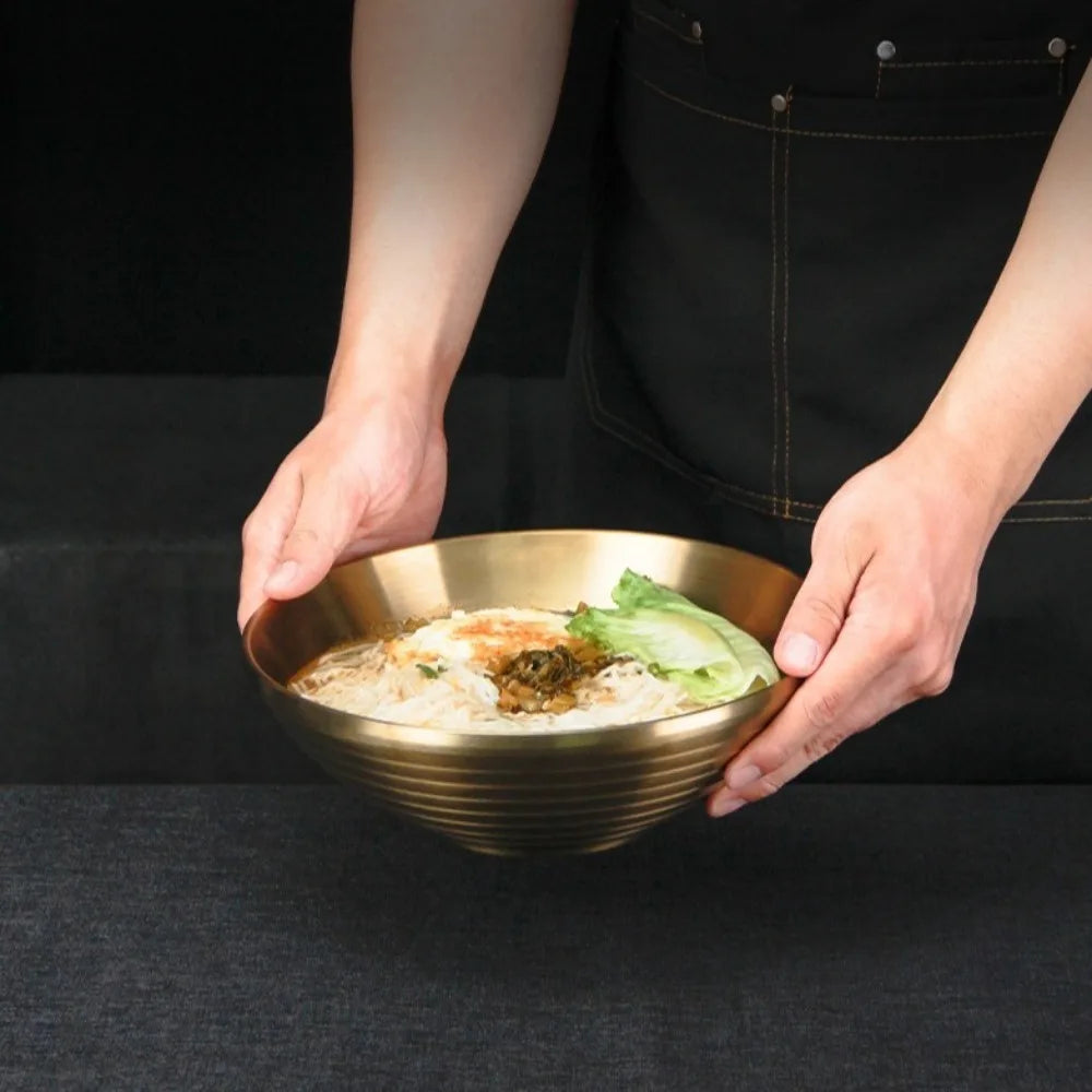 Large Double Layer Stainless Steel Ramen Bowl | Anti-Scald Design