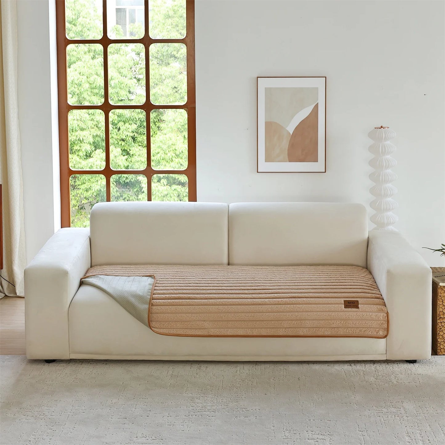 Stripe Imitation Rabbit Fur Plush Sofa Cover | Non-Slip Couch Slipcover