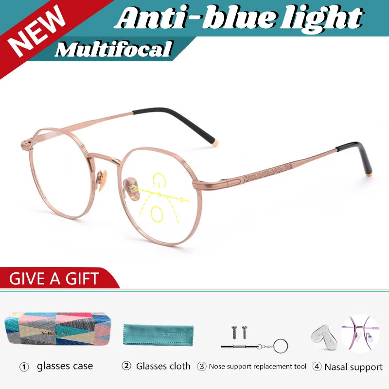 Ultra-Light Titanium Round Frame Glasses | Customizable Multi-Focus