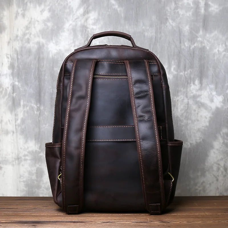 Men's Vertical Genuine Leather Backpack | Classic Retro Style