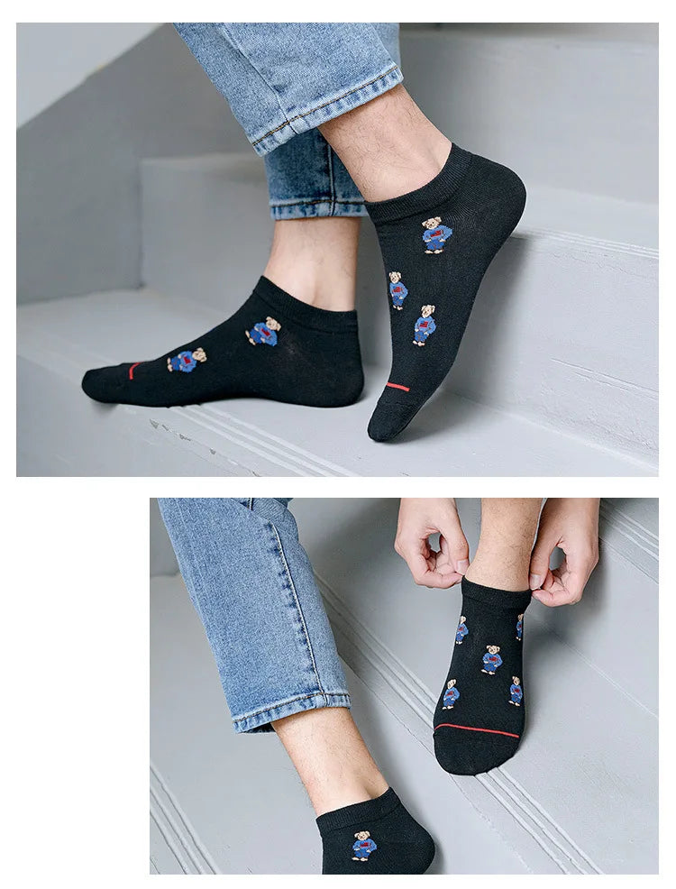 Men's Cartoon Bear Ankle Socks | Fun & Stylish Footwear