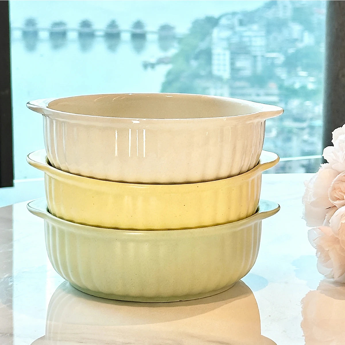 Double-Ear Ceramic Bowl | Safe for Oven, Microwave & Dishwasher