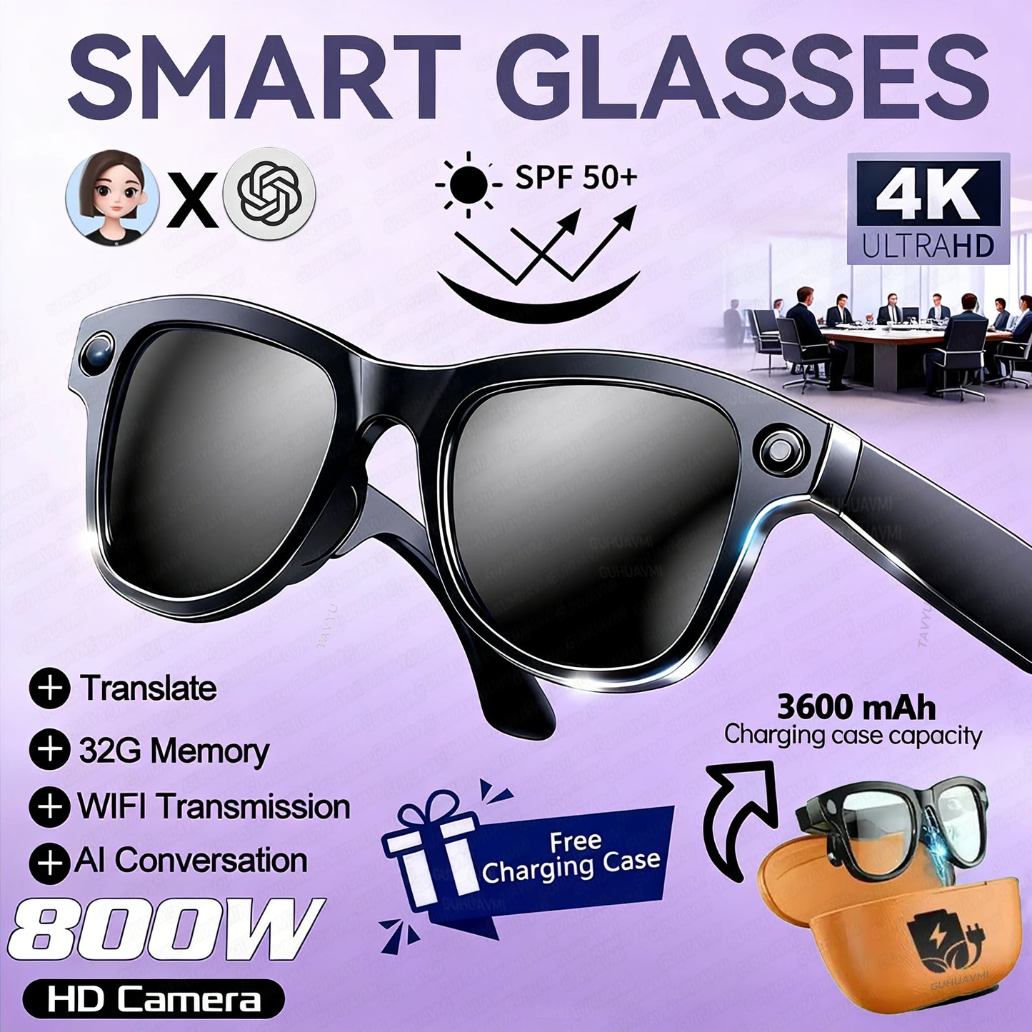 AI Smart Glasses | Real-Time Translation, Video Recording & Music