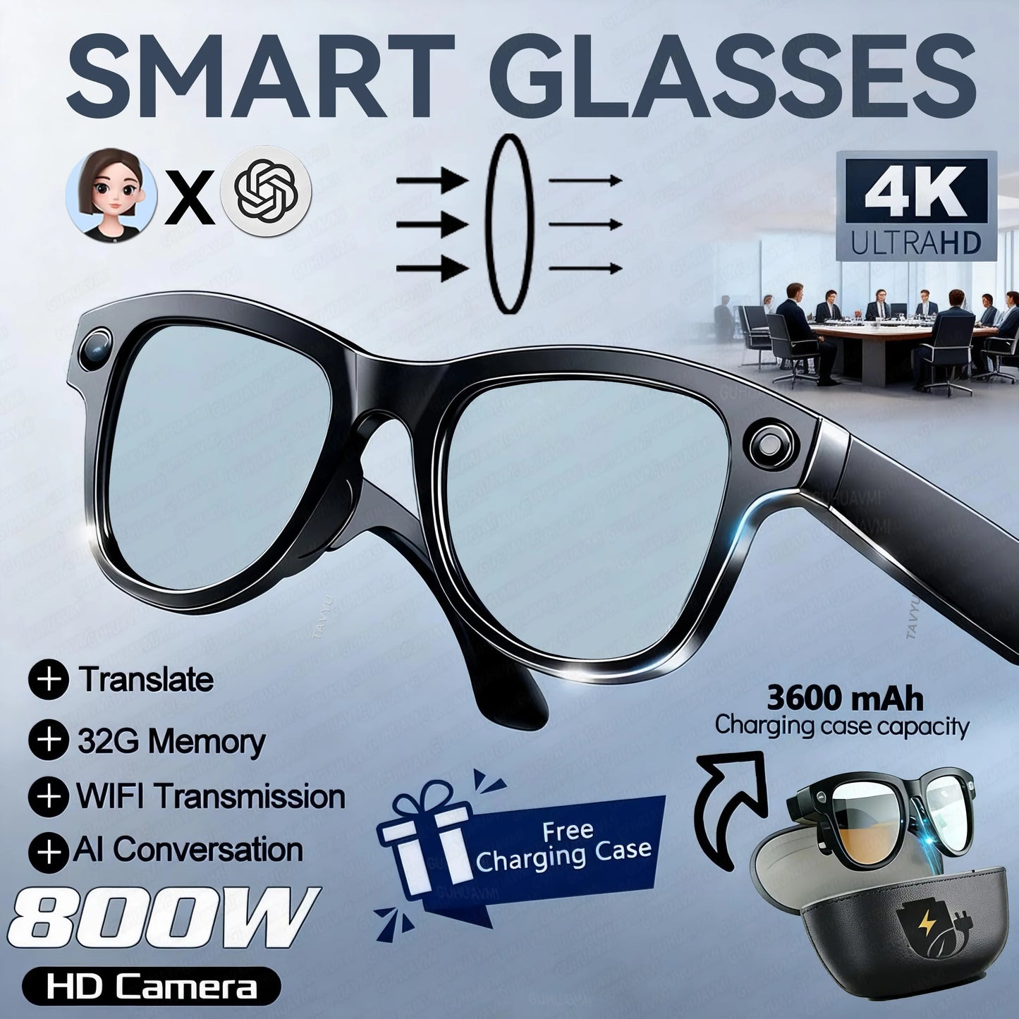 Large Capacity Smart Glasses with Translation & Recording Features