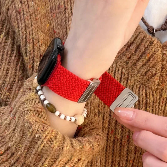 Braided Magnetic Nylon Band for Apple Watch — Stretch Woven Bracelet Strap for iWatch Series 7 8 9 10 SE Ultra 2 (38mm-49mm)