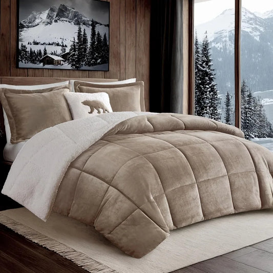 Woolrich Reversible Plush to Sherpa Comforter Set — Ultra Soft Down Alternative Winter Warm Bedding with Matching Pillow Shams