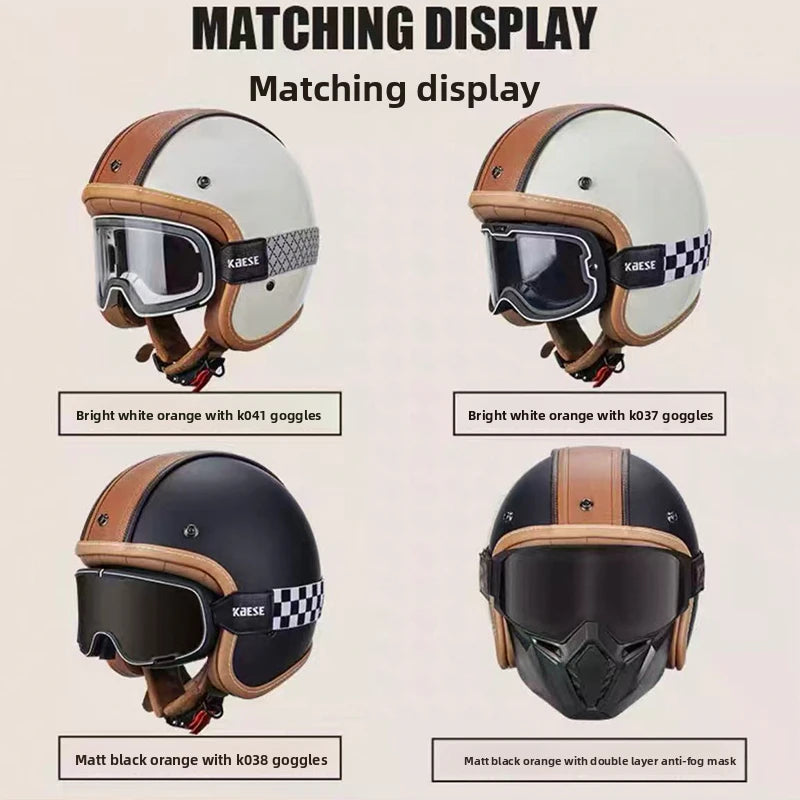 Retro Open Face 3/4 Motorcycle Helmet with Colorful Lens | DOT Certified