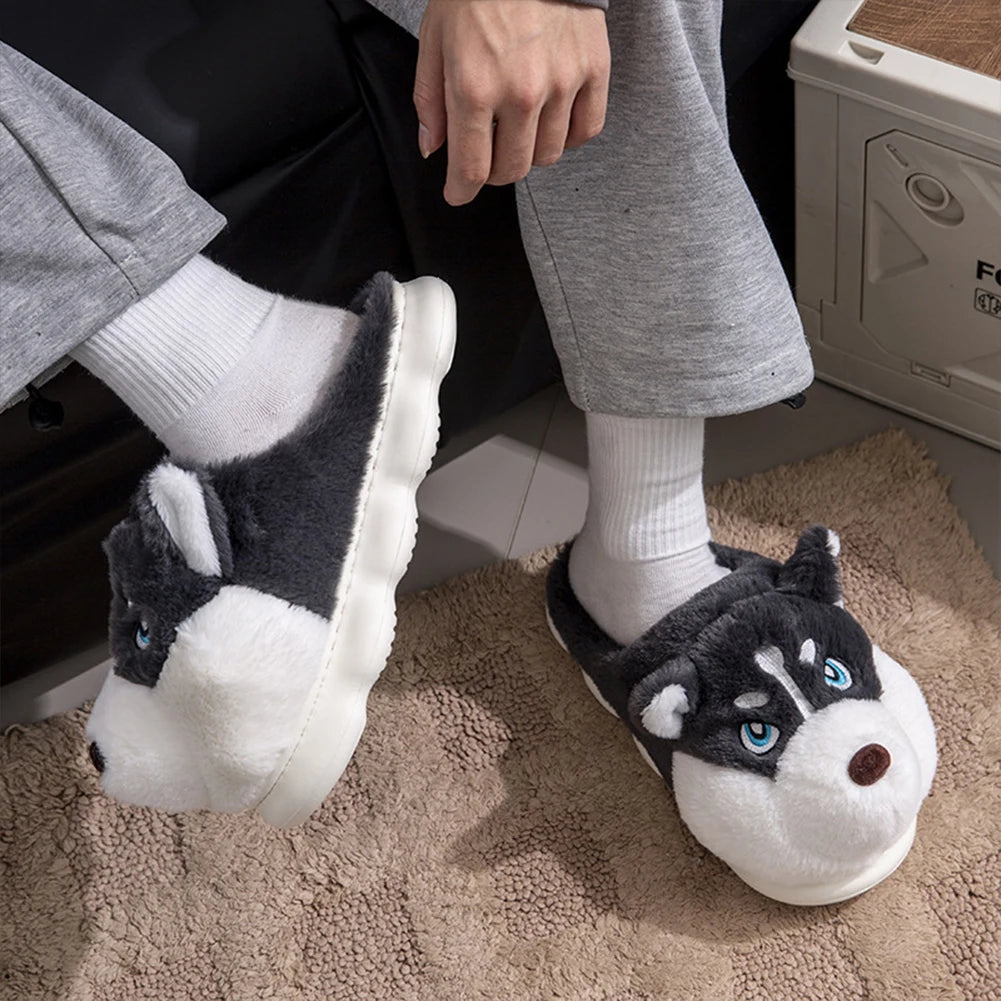 Cute 3D Husky Plush Slippers | Cozy Fuzzy Indoor Dog Shoes
