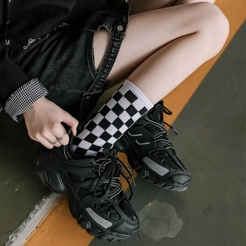 Stylish Women's Checkered Cotton Socks | Trendy Skateboard Socks