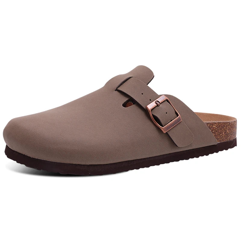 Women's Adjustable Buckle Cork Clogs | Comfortable Suede Slippers