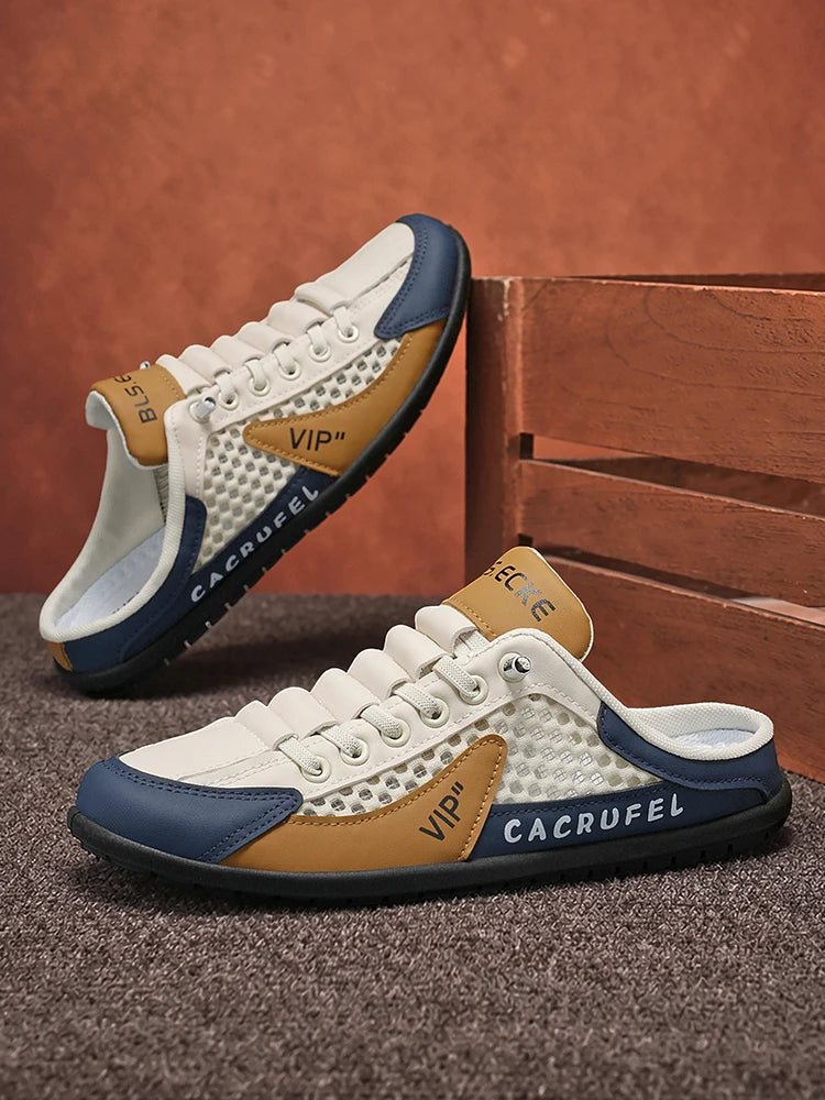 Summer Breathable Mesh Slip-On Half-Slipper for Men, Casual Soft-Soled Closed-Toe Slippers, Mesh Upper Is Refreshing and Breathable, Does Not Suffocate the Feet, Lace-Free Design Is Convenient for Lazy People