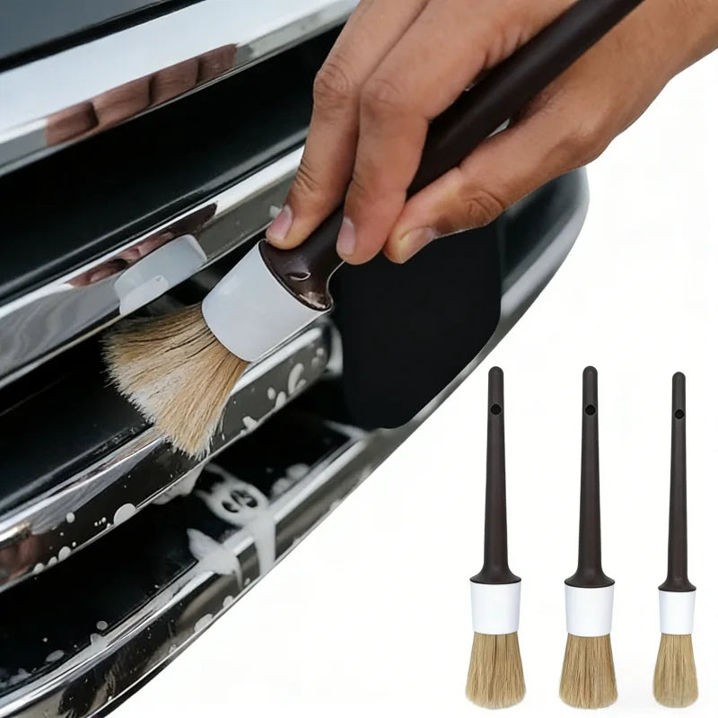 3PCS Car Detailing Brushes Set | Boar Hair Bristle Cleaning Tools