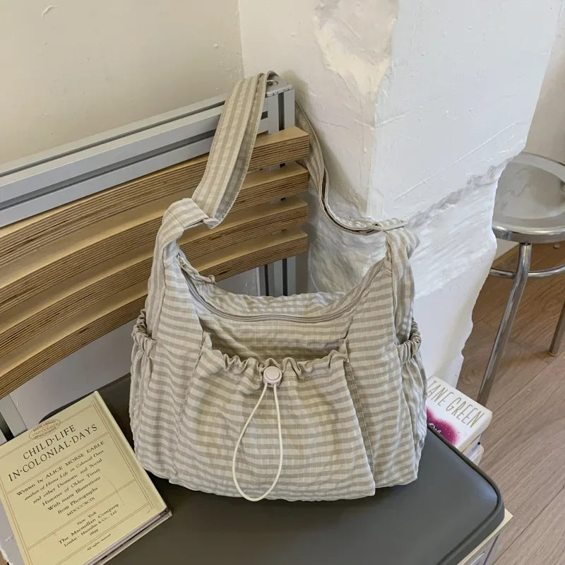 Stylish Plaid Nylon Shoulder Tote Bag | Versatile Everyday Accessory