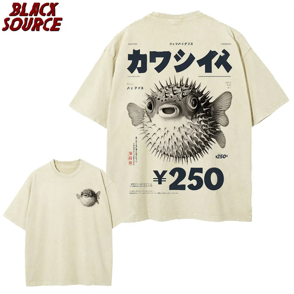 Vintage Fugu Puffer Fish Ramen T-Shirt for Men and Women
