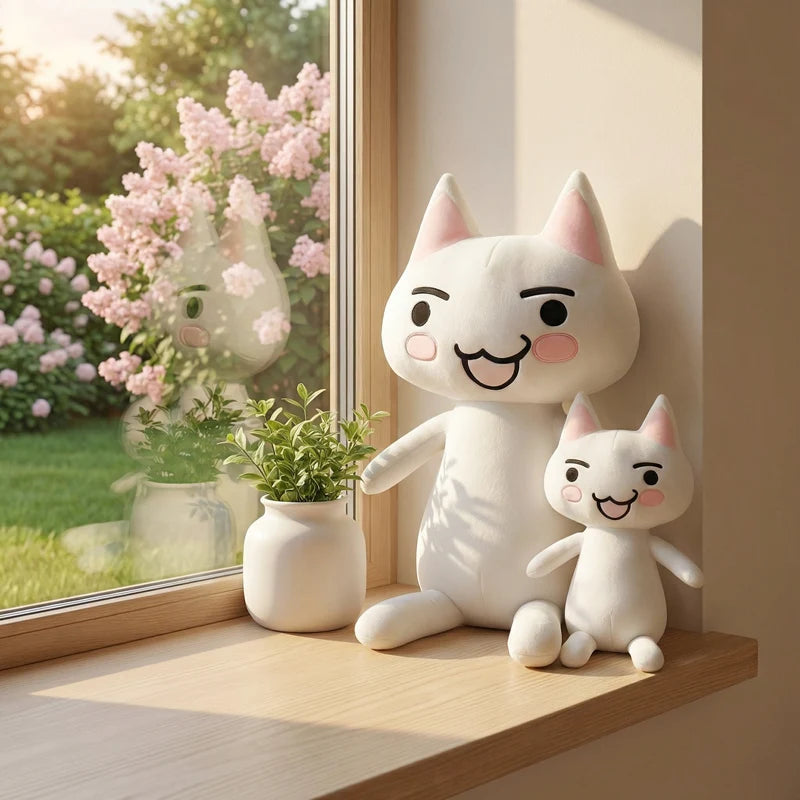 Big Size White Cat Plush Toy | Soft Cuddly Stuffed Anime Doll