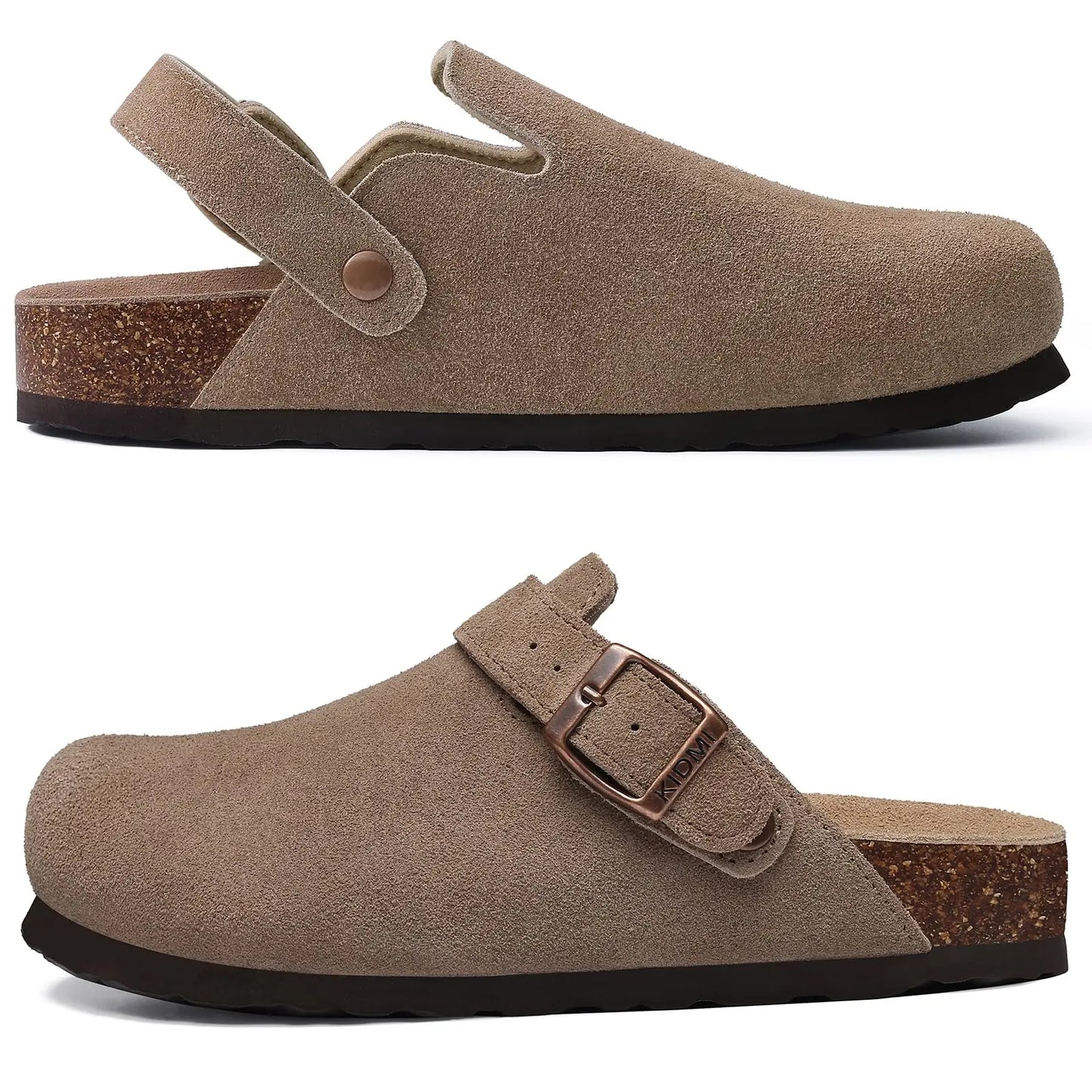 Women's Genuine Leather Clogs with Cork Footbed | Slip-On Comfort Slippers
