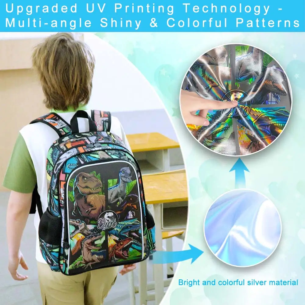 Kids Dinosaur Backpack Set | 3-Piece School Bag with Lunch Box