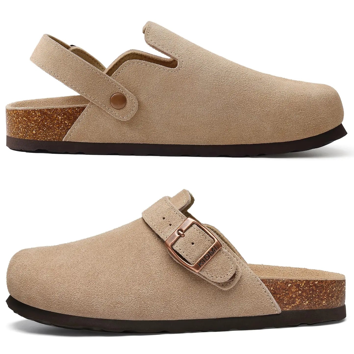Women's Genuine Leather Clogs with Cork Footbed | Slip-On Comfort Slippers