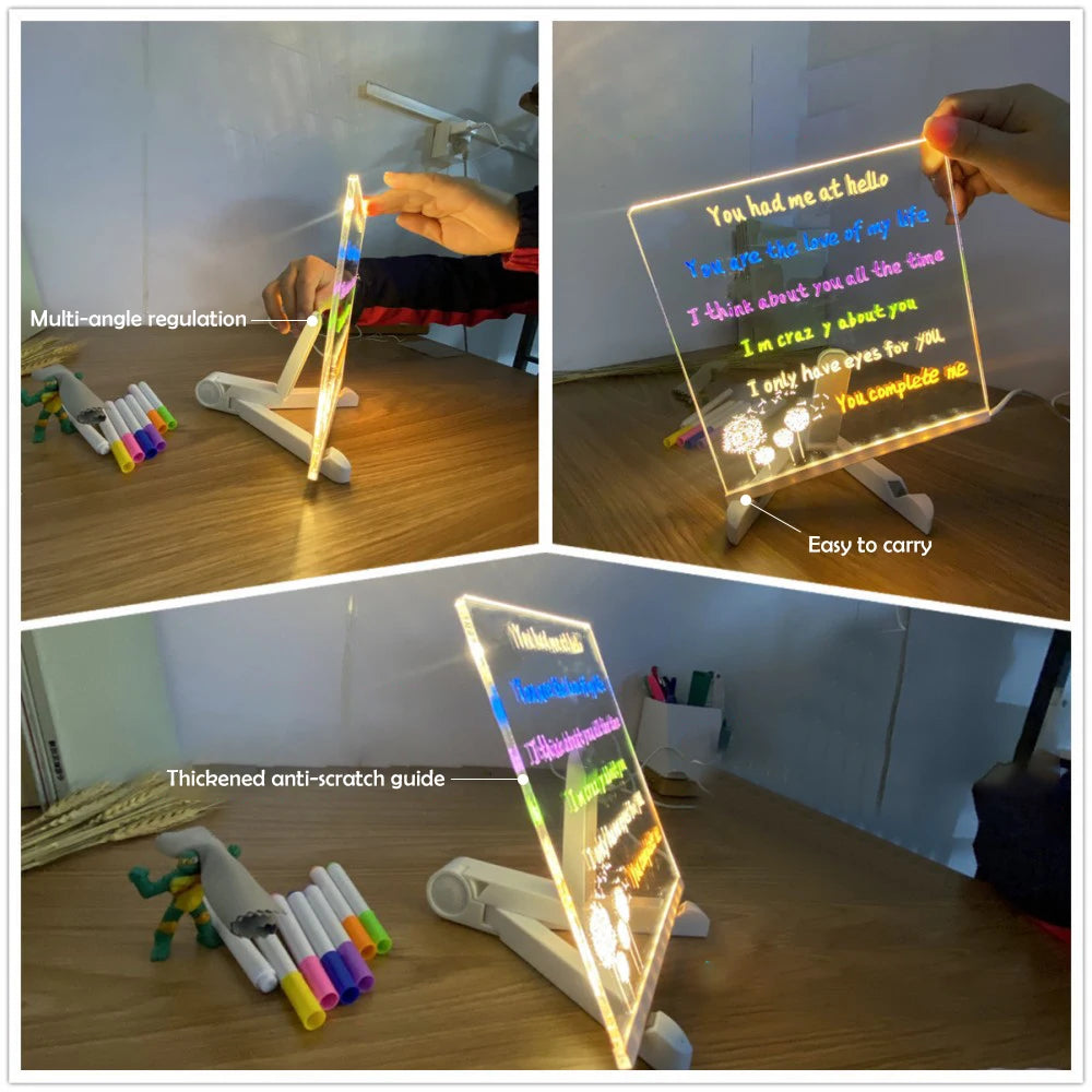Pizarra LED colorida con 7 bolígrafos | Tablero de mensajes creativo para manualidades