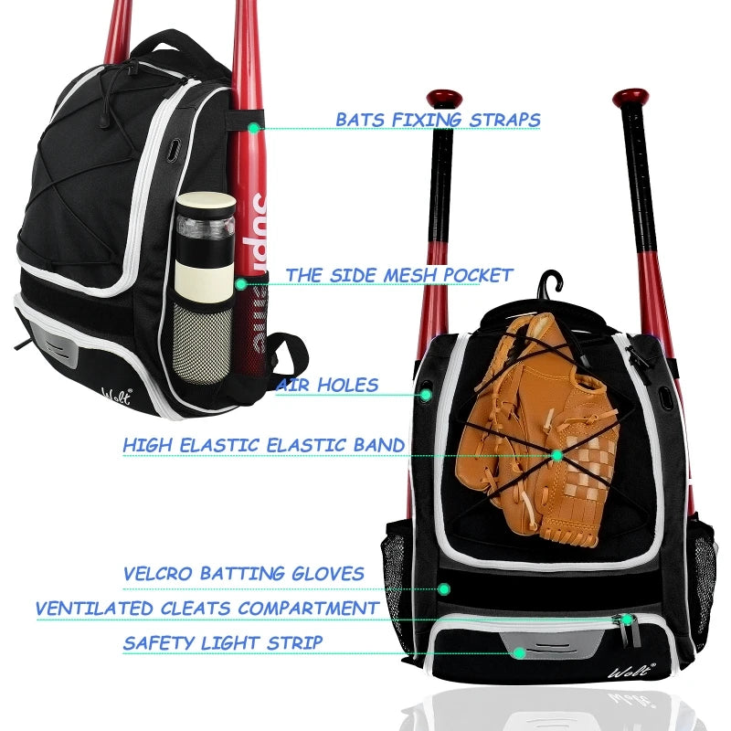 Baseball Softball Backpack | Large Capacity Sports Bag with Shoe Compartment
