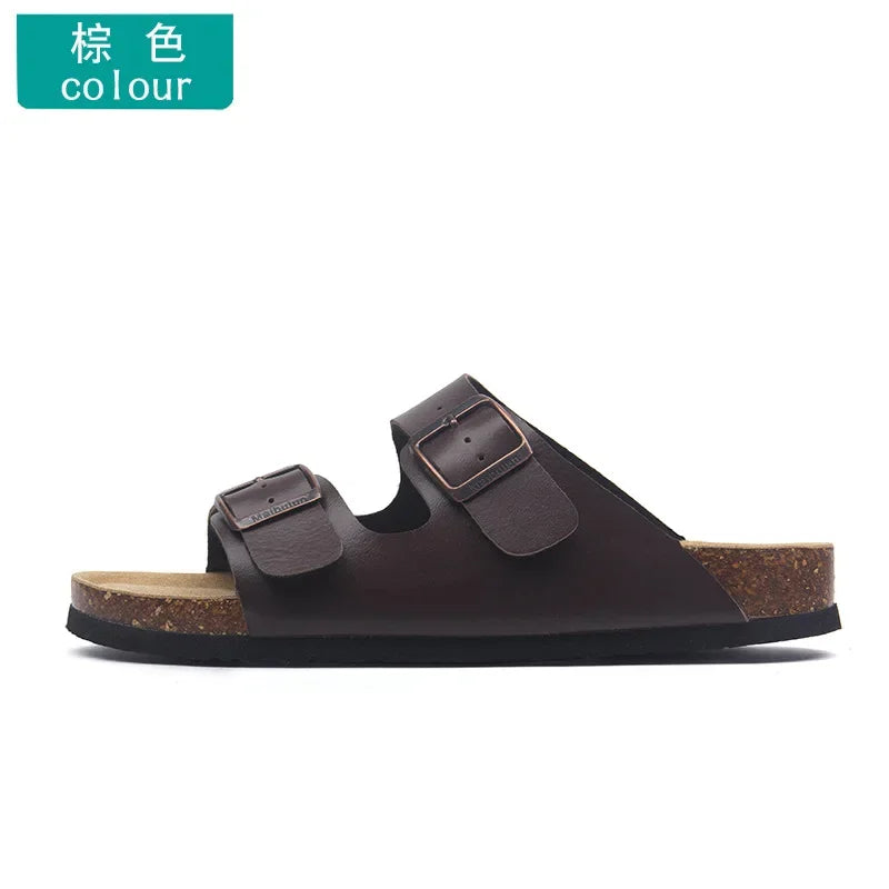 Men's Buckle Flat Bottom Cork Slippers | Comfortable Summer Sandals