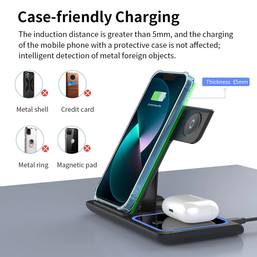 30W Foldable 3-in-1 Wireless Charging Station | Fast Qi Charger