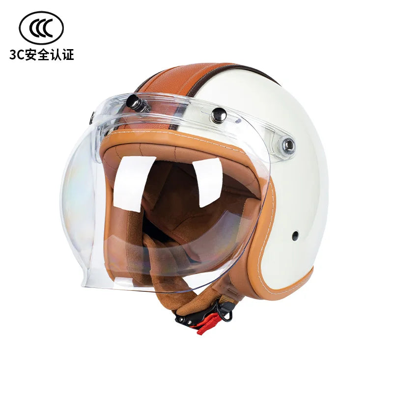 Retro Japanese Style Motorcycle Helmet with Bubble Shield