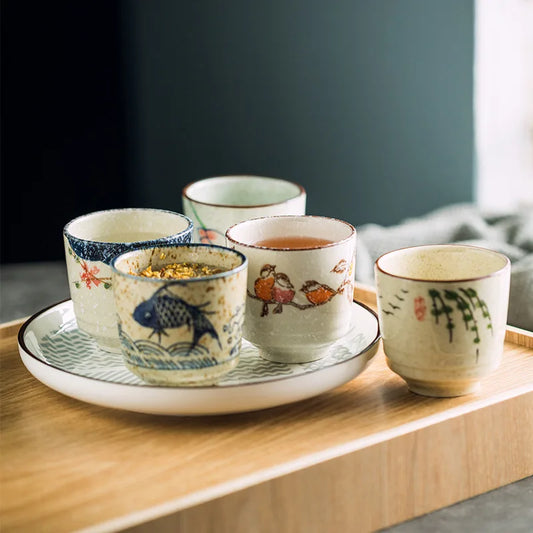 180ml Retro Japanese Ceramic Tea Cups | Hand-Painted Drinkware