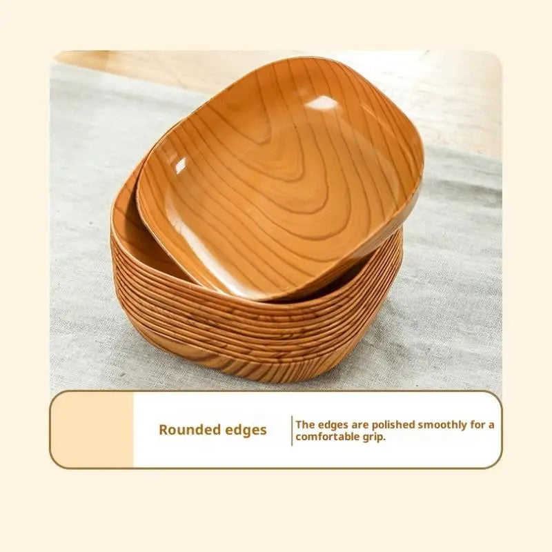 Wood Grain Plastic Square Plate Set | Stylish Dinnerware Collection
