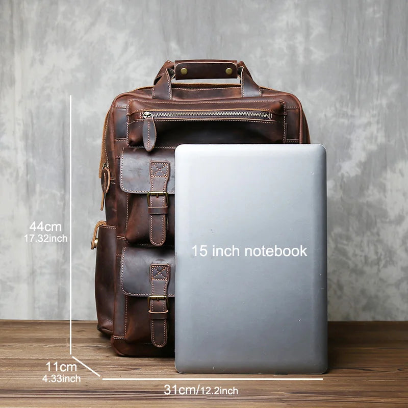 Men's Retro Genuine Leather Backpack | Spacious Multi Pocket Design